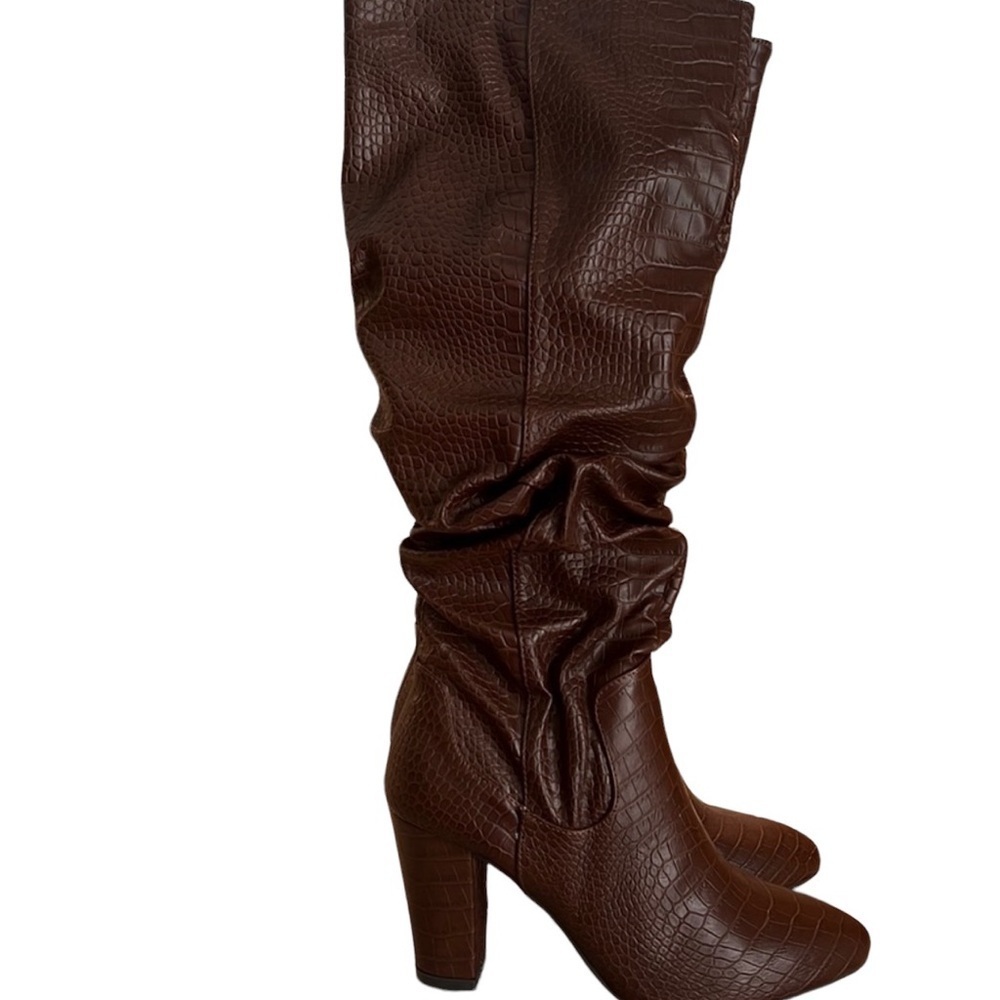 Y-not brown tall faux snake skin look
